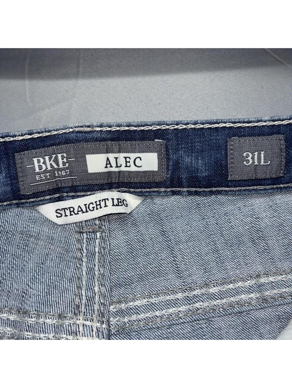 BKE Alec Jeans Straight Leg Mens 31 Long Distressed Blue Western Denim (31x37) - Picture 8 of 11